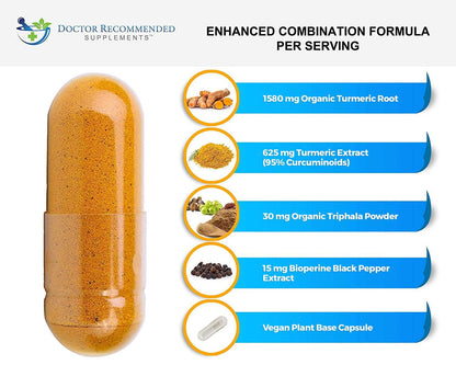 Turmeric Curcumin Supplement 2250mg/day - Veggie Caps | 95% Curcuminoids + BioPerine - 180 Count - Organic