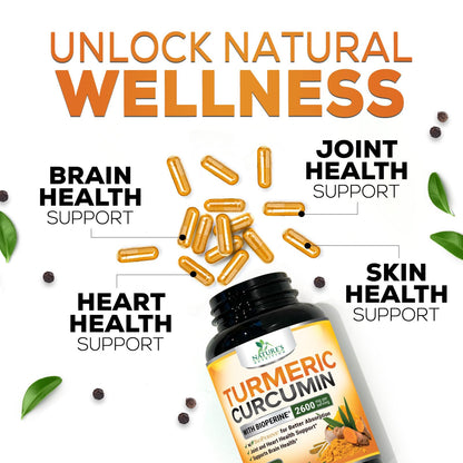 Turmeric Curcumin Supplement 2600mg – 95% Curcuminoids, BioPerine & Organic Turmeric – 240 Capsules | Made in USA