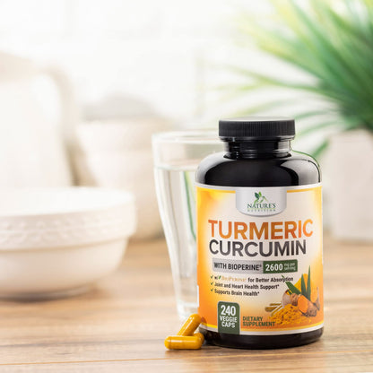 Turmeric Curcumin Supplement 2600mg – 95% Curcuminoids, BioPerine & Organic Turmeric – 240 Capsules | Made in USA