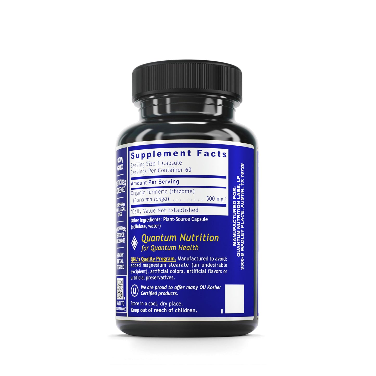Quantum Nutrition Labs Turmeric - 500 mg Turmeric Capsules | Curcumin Supplement for Liver Support | 60 Vegetarian Capsules