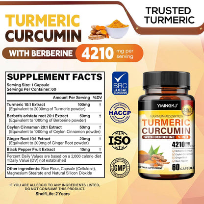 Turmeric Curcumin with Black Pepper & Ginger – Berberine & Ceylon Cinnamon | 60 Capsules