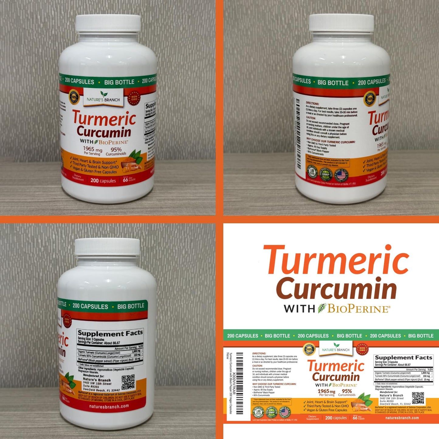 Turmeric Curcumin with Black Pepper – Organic, 1965mg, 200 Capsules