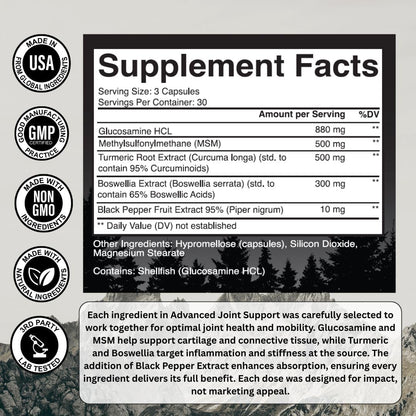Advanced Joint Support Supplement – Glucosamine, MSM, Turmeric (95% Curcuminoids) & Boswellia Serrata – 30-Day Supply