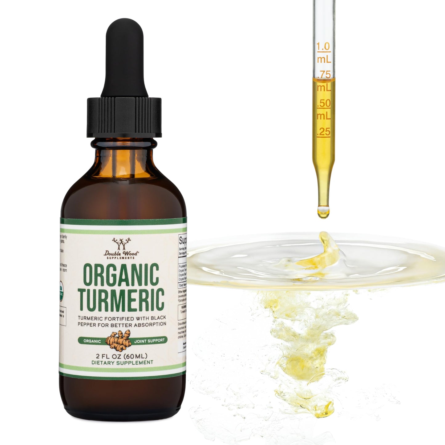 Organic Turmeric Drops with Black Pepper – 1,180mg per Serving | Double Wood