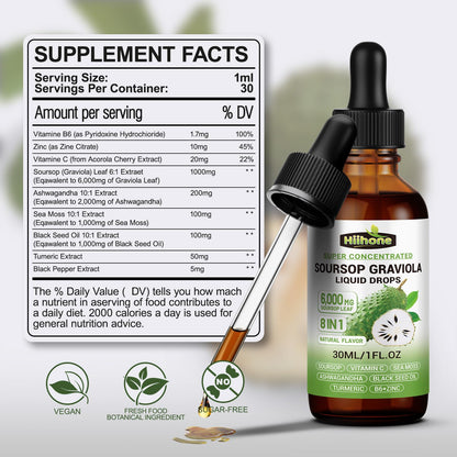 8 in 1 Graviola Soursop Liquid – Immune & Liver Support, Antioxidant, 1 Fl Oz
