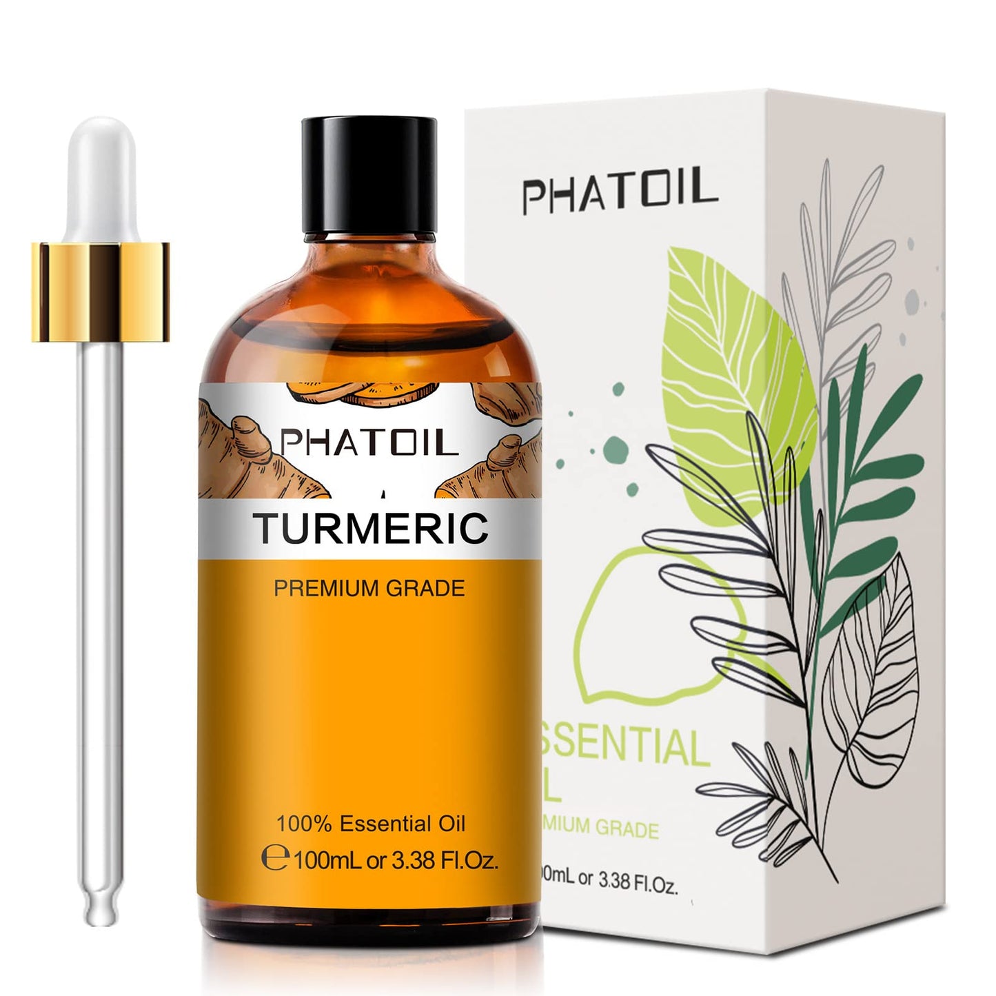 Turmeric 3.38fl.oz Essential Oil (100ml) | PHATOIL Pure Aromatherapy Oils for Diffuser, DIY Soap, Candle & Bath Bombs