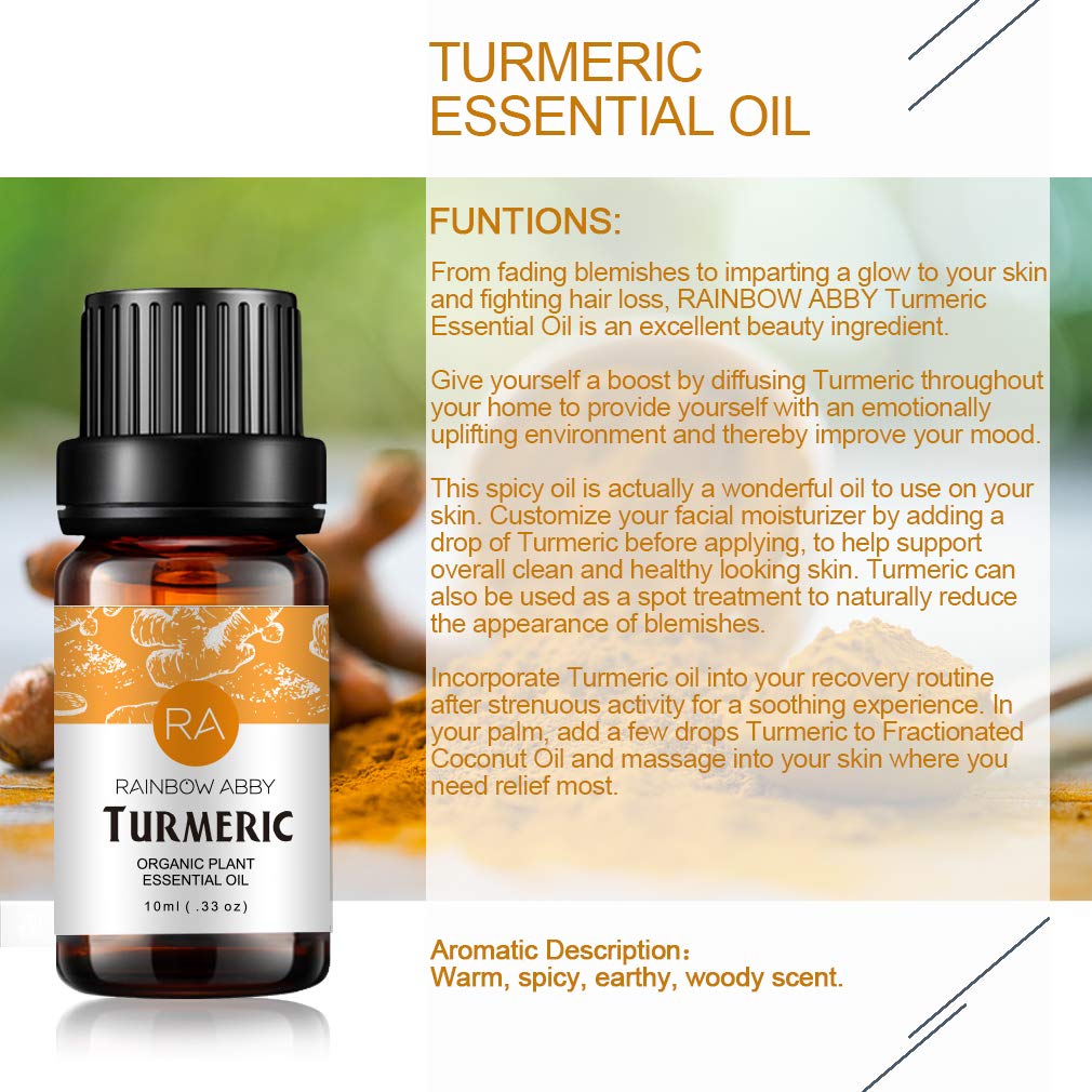 2-Pack Turmeric Essential Oil 100% Pure Organic Plant Oil for Diffuser, Hair & Skin Care - 2x10ml | Rainbow Abby