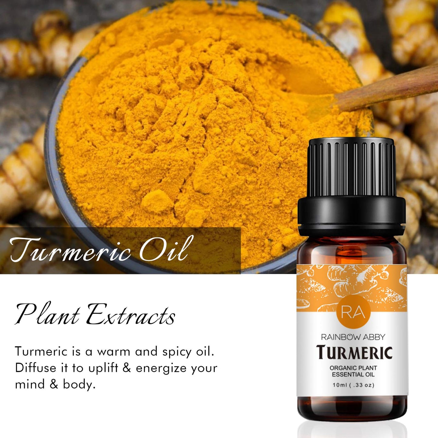 2-Pack Turmeric Essential Oil 100% Pure Organic Plant Oil for Diffuser, Hair & Skin Care - 2x10ml | Rainbow Abby