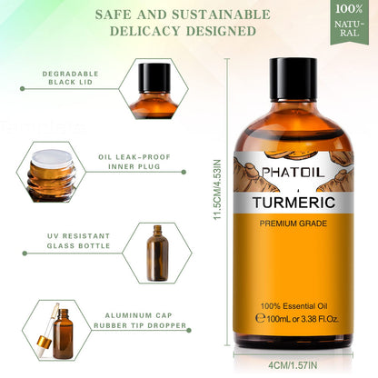 Turmeric 3.38fl.oz Essential Oil (100ml) | PHATOIL Pure Aromatherapy Oils for Diffuser, DIY Soap, Candle & Bath Bombs