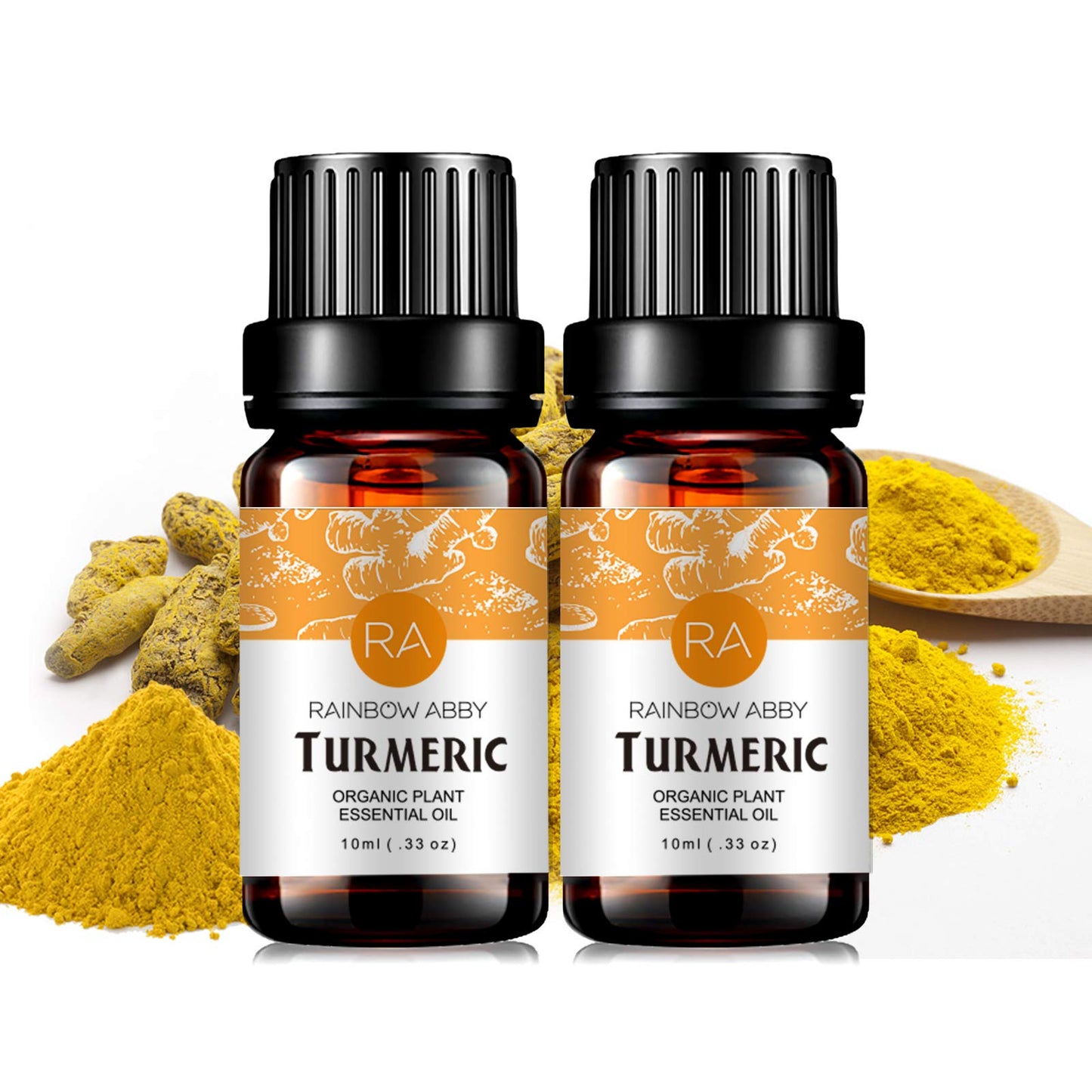 2-Pack Turmeric Essential Oil 100% Pure Organic Plant Oil for Diffuser, Hair & Skin Care - 2x10ml | Rainbow Abby