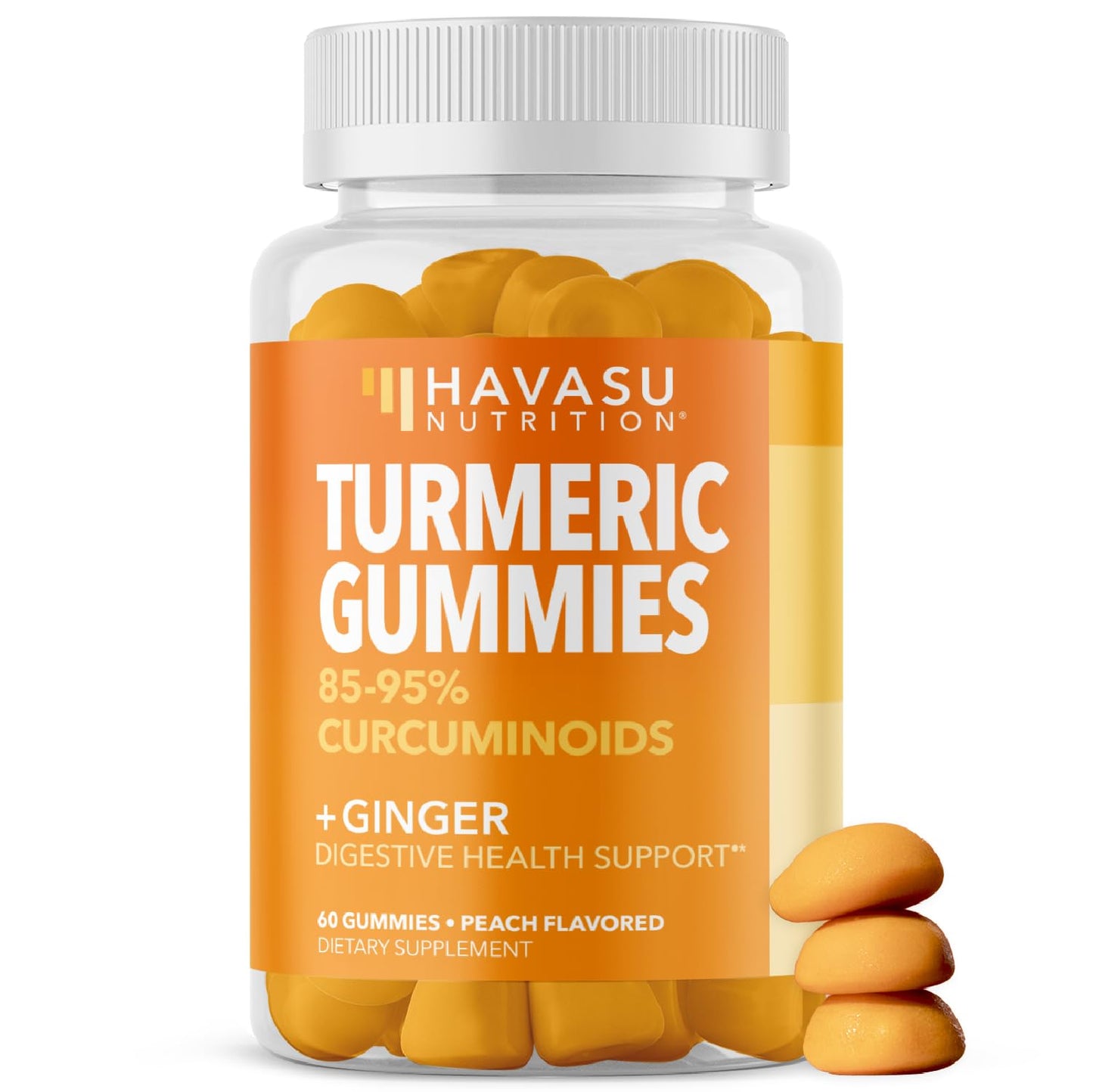 Turmeric Gummies with Ginger – 95% Curcuminoids, Peach, 60 Count (Vegan)