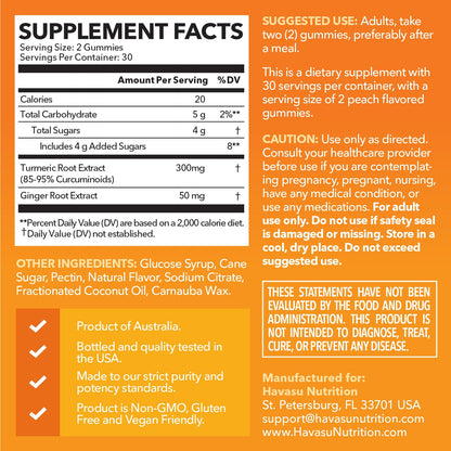 Turmeric Gummies with Ginger – 95% Curcuminoids, Peach, 60 Count (Vegan)