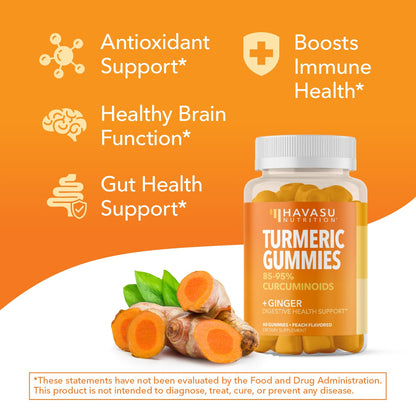 Turmeric Gummies with Ginger – 95% Curcuminoids, Peach, 60 Count (Vegan)