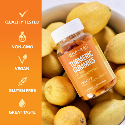 Turmeric Gummies with Ginger – 95% Curcuminoids, Peach, 60 Count (Vegan)