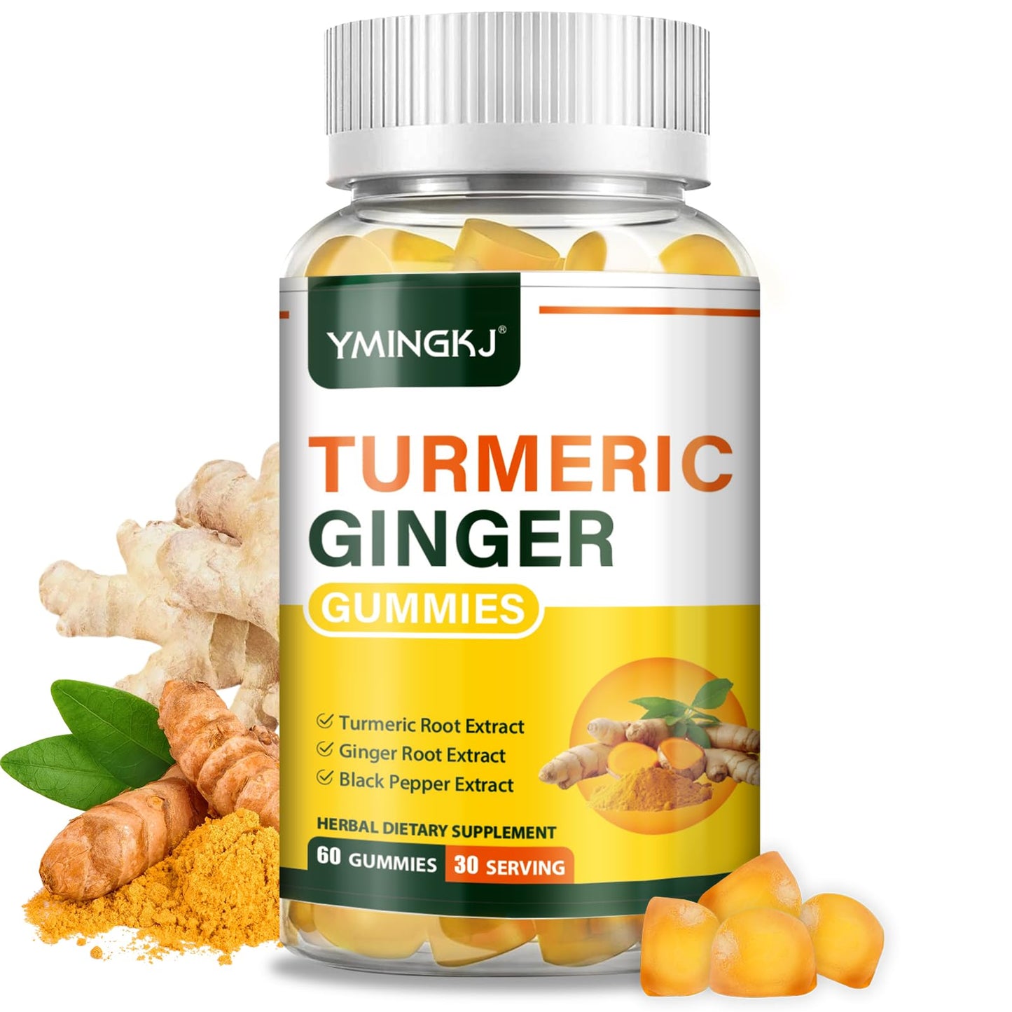 Turmeric Ginger Gummies with Black Pepper - 500 mg Curcumin for Immune Support | 60 Count