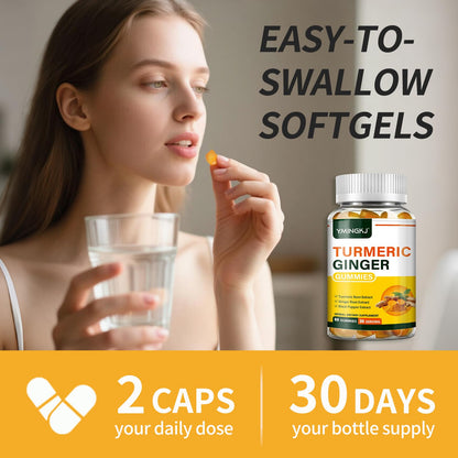 Turmeric Ginger Gummies with Black Pepper - 500 mg Curcumin for Immune Support | 60 Count