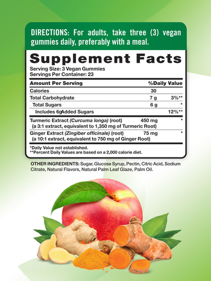 Nature's Truth Turmeric & Ginger Gummies – Peach, 70 Count | Vegan, Non-GMO, Gluten Free