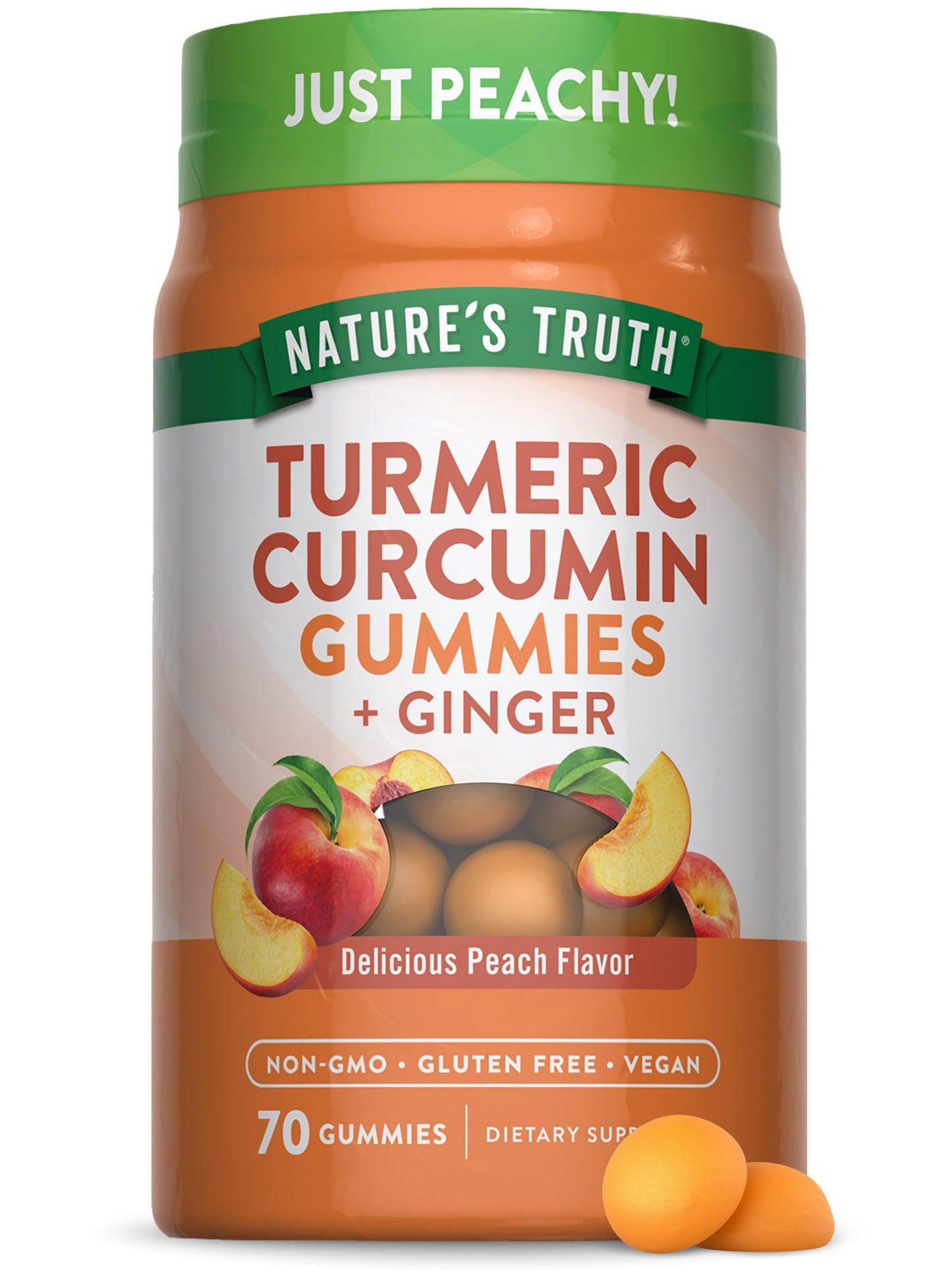 Nature's Truth Turmeric & Ginger Gummies – Peach, 70 Count | Vegan, Non-GMO, Gluten Free