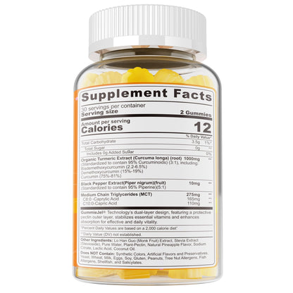 Turmeric Gummies 1000mg with MCT Oil C8/C10 – Curcumin + Black Pepper, Sugar Free, 60 Gummies