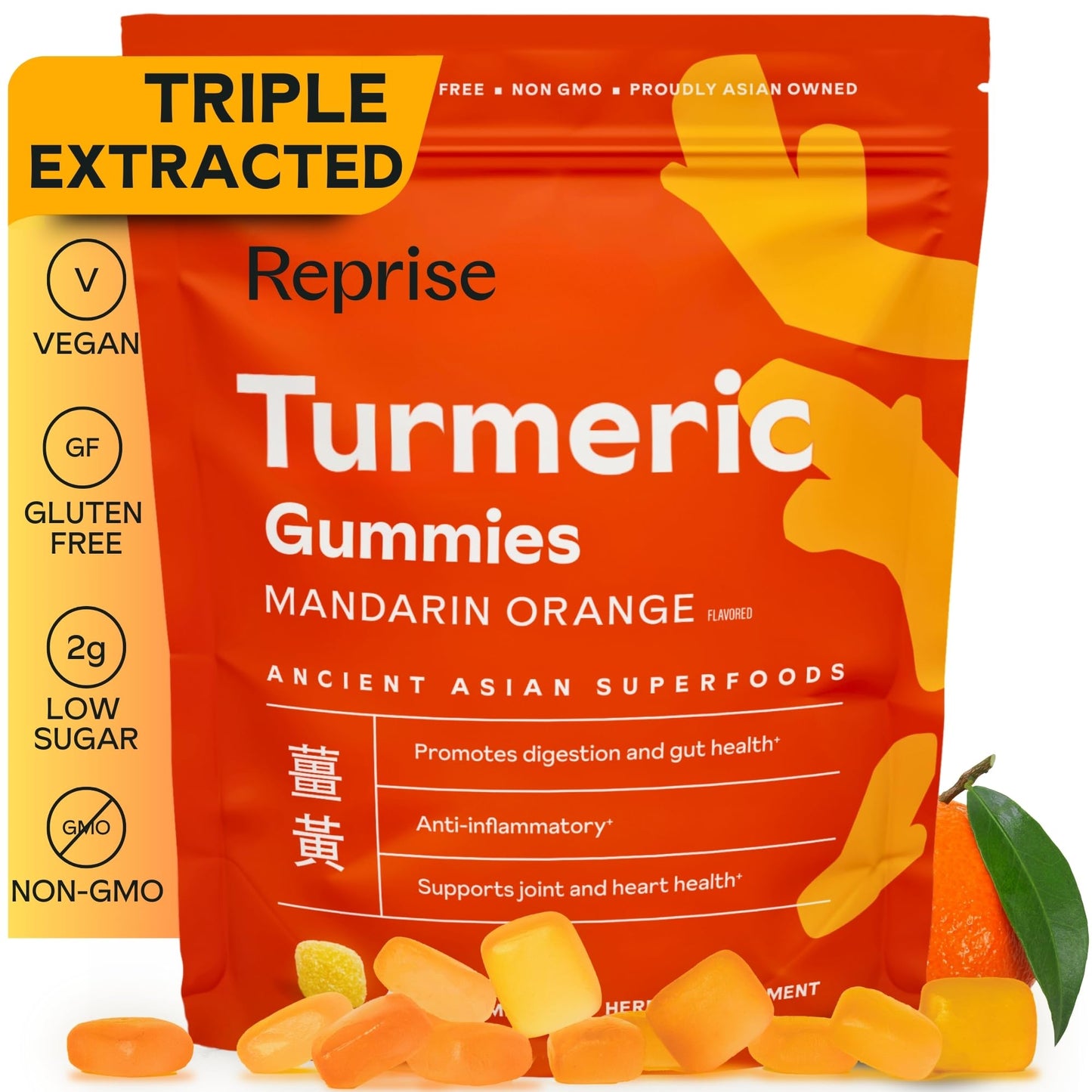 Turmeric Gummies for Women – Vegan, Low-Sugar, Mandarin Orange, 45 Count