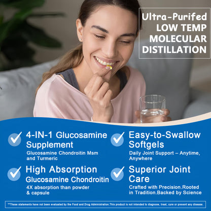 Glucosamine Chondroitin Softgels – High Absorption Joint Support with MSM & Turmeric | 120 Capsules