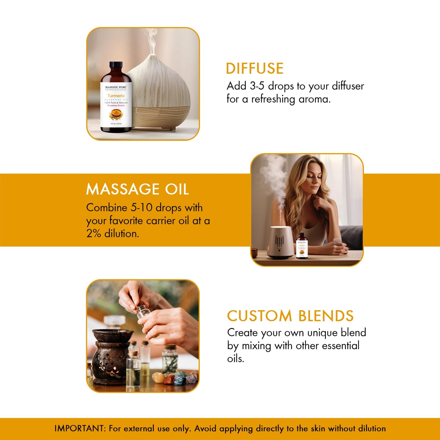 Majestic Pure Turmeric Essential Oil – 100% Pure & Organic, 4 Oz