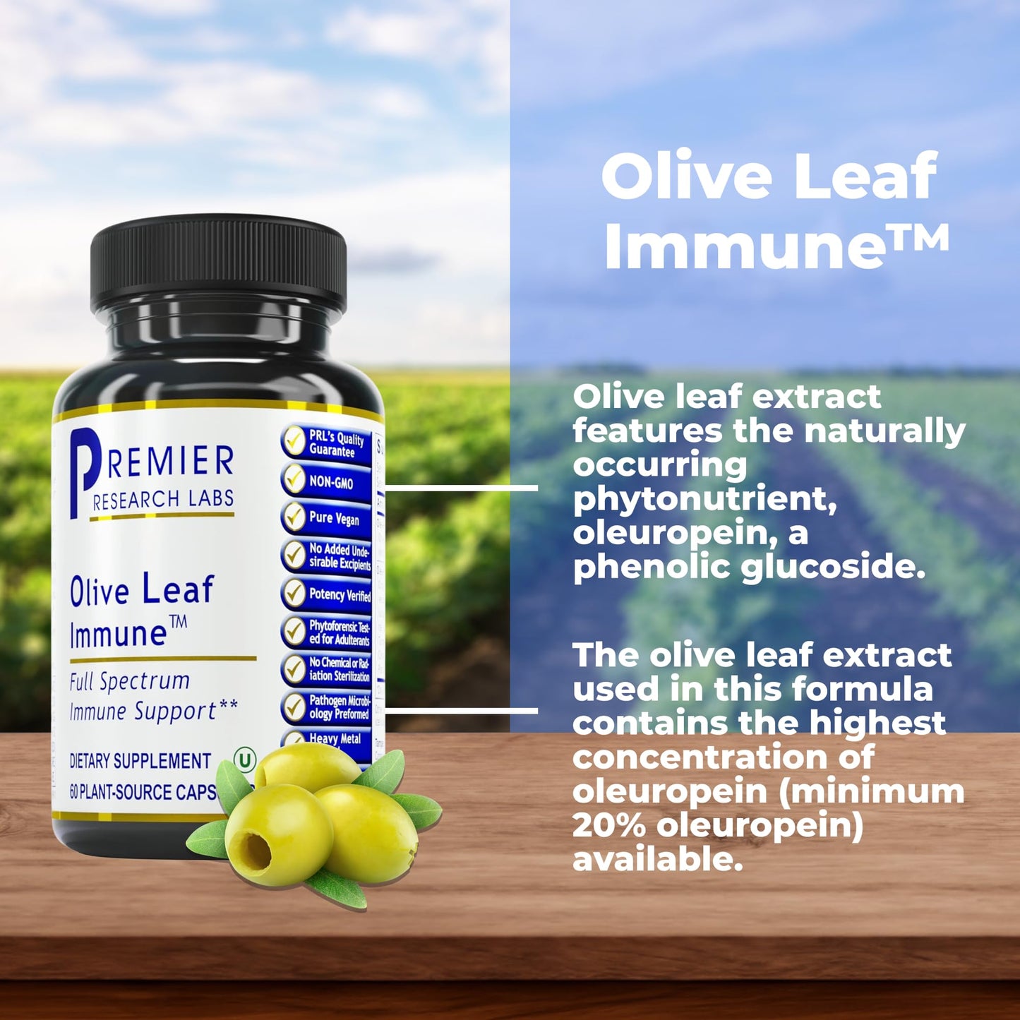 Premier Olive Leaf Immune – Olive Leaf Extract Capsules | Immune & Heart Health Support (60 Vegetarian Capsules)