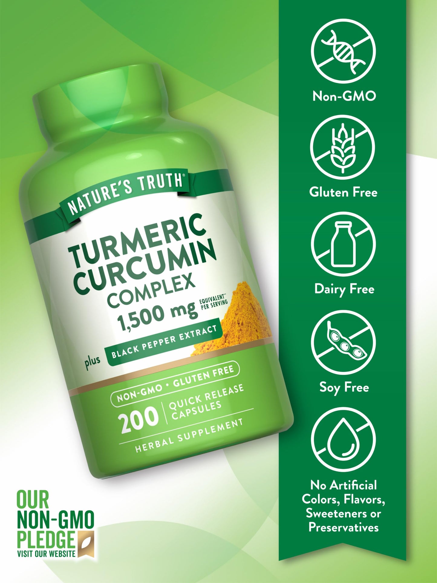 Nature’s Truth Turmeric Curcumin Complex 1500mg – 200 Capsules with Black Pepper