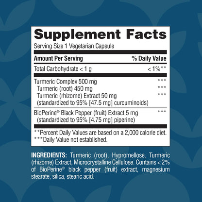 Nature's Wonder Turmeric Supplement with BioPerine 500mg - 90 Vegetarian Capsules