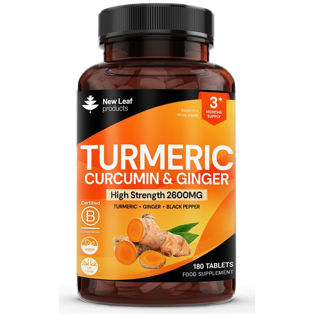 Turmeric Tablets with Black Pepper & Ginger - Curcumin 180 Tablets | New Leaf