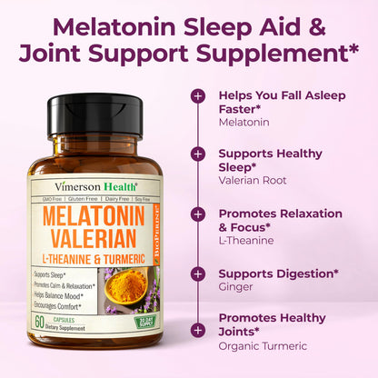 Melatonin Sleep Aid with L-Theanine, Valerian & Turmeric • 60 Capsules