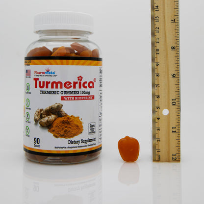 Turmerica Turmeric Curcumin Gummies 100mg with BioPerine – 90 Count | Made in USA