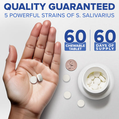 Tuthi Oral Probiotics & Tongue Scraper – Bad Breath Treatment for Adults – Dental Probiotics for Teeth and Gums – Supports Fresh Breath – 60 Chewable Tablets