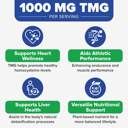 Tuthi TMG Supplement – 1000mg Trimethylglycine – Betaine Amino Acid for Cardiovascular Support and Healthy Homocysteine Levels – 100 Vegan Tablets – Gluten-Free, Non-GMO – Made in USA