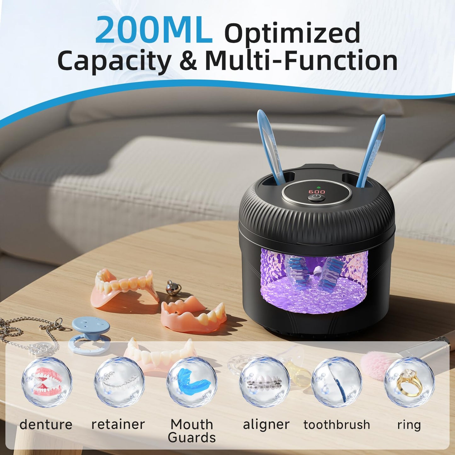 Ultrasonic Retainer Cleaner 45kHz – 4 Modes, 200ml Pod, Digital Timer