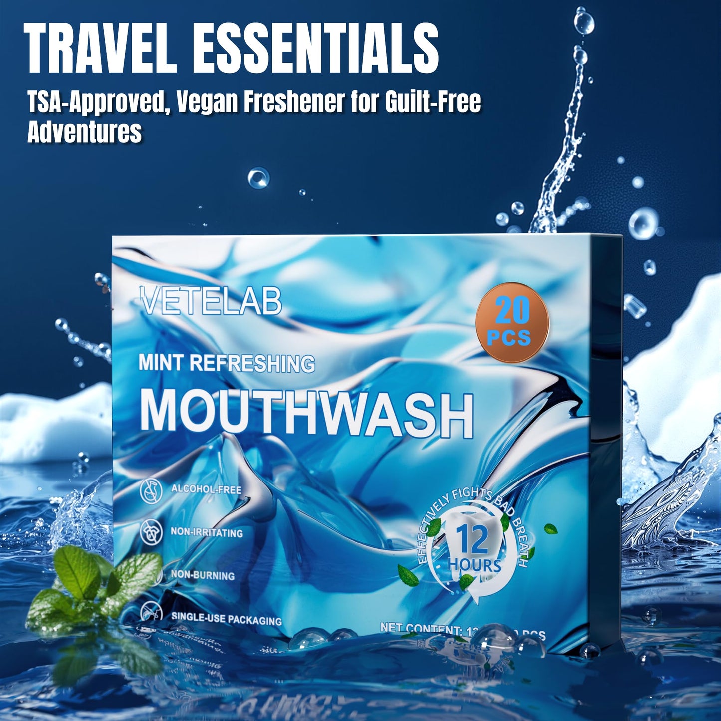 Portable Travel Mouthwash Packets – Alcohol & Fluoride-Free, 12-Hour Fresh Breath (Pack of 20)