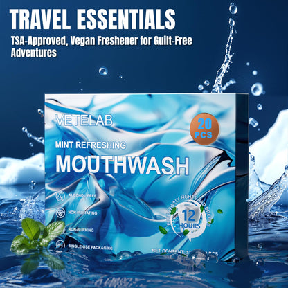 Portable Travel Mouthwash Packets – Alcohol & Fluoride-Free, 12-Hour Fresh Breath (Pack of 20)