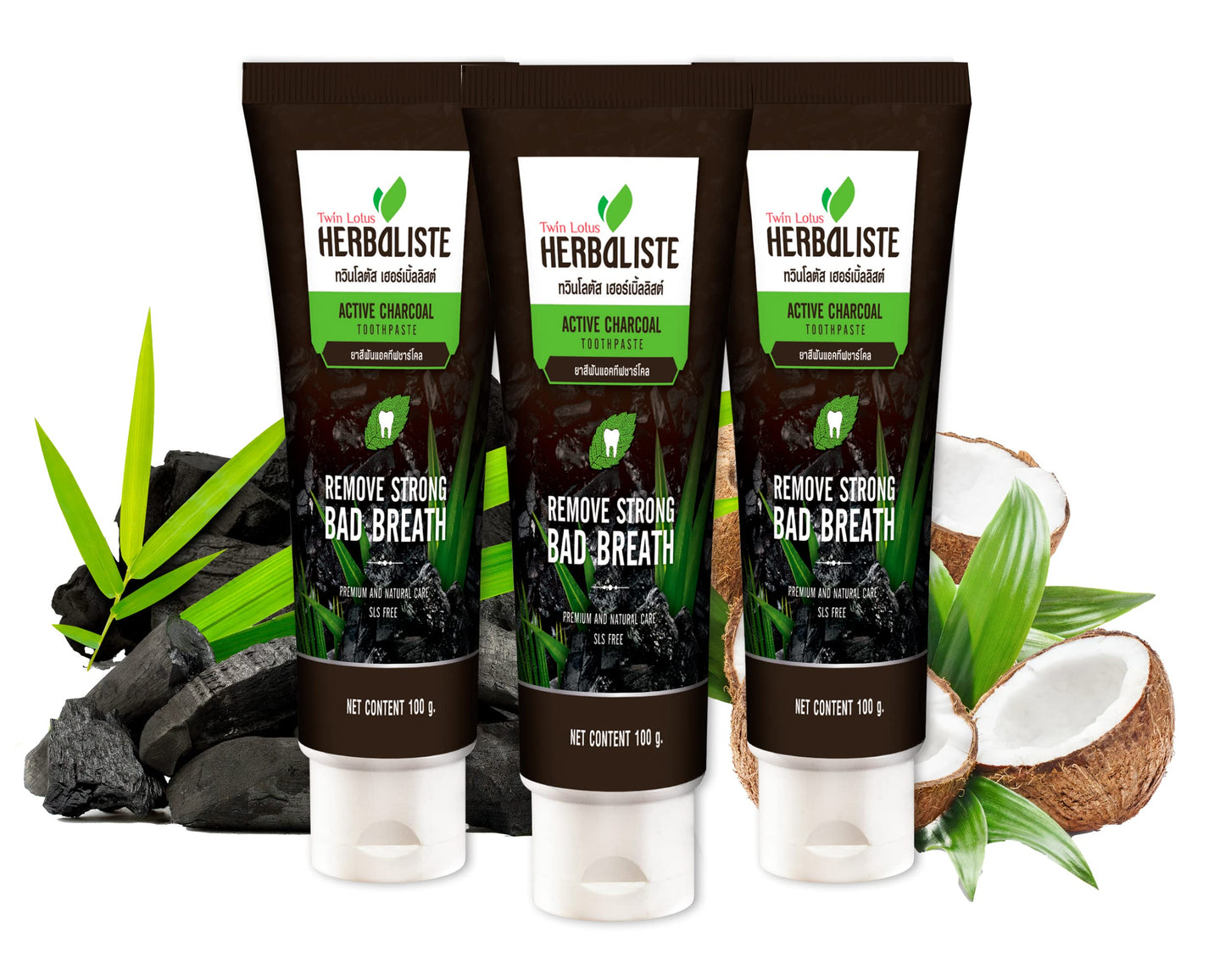 Twin Lotus Activated Charcoal Toothpaste - Fluoride-Free, SLS-Free, Teeth Whitening