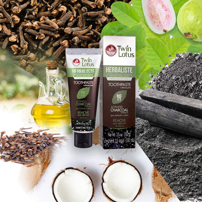 Twin Lotus Activated Charcoal Toothpaste - Fluoride-Free, SLS-Free, Teeth Whitening