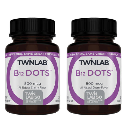Twinlab B-12 Dots – 500 mcg Vitamin B12, Energy Production Support, 250 Dots (2 Pack)