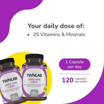 Twinlab Daily One Caps Without Iron – Multivitamin with Zinc, B Vitamins & Magnesium | 60 Capsules (2-Pack)