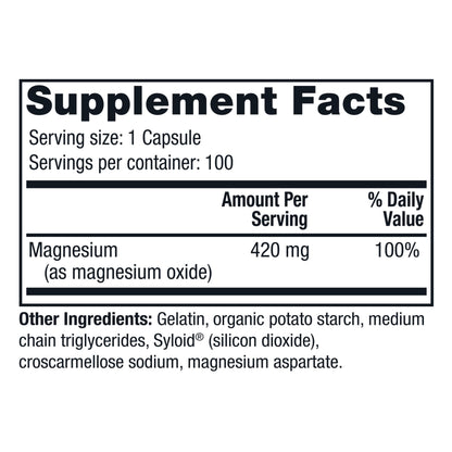 Twinlab Magnesium Caps - High Absorption Magnesium for Leg Cramps Relief | 420 mg, 100 Count, 2 Pack