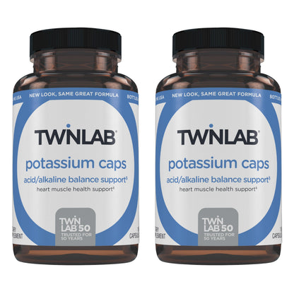 Twinlab Potassium Caps - Electrolyte Support for Heart & Muscle Health (180 Capsules, Pack of 2)