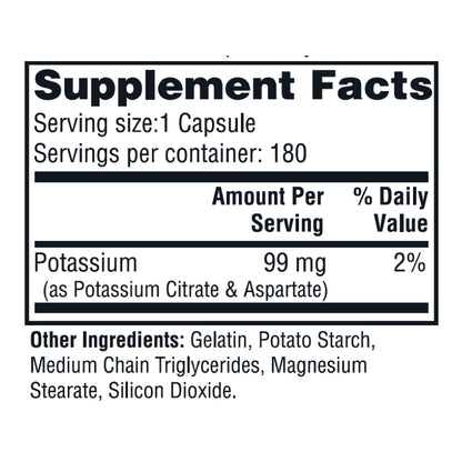 Twinlab Potassium Caps - Electrolyte Support for Heart & Muscle Health (180 Capsules, Pack of 2)
