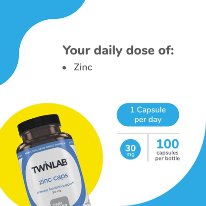 Twinlab Zinc Caps – Immune Support (Zinc Picolinate & Gluconate), 30mg, 100 Caps, 2 Pack