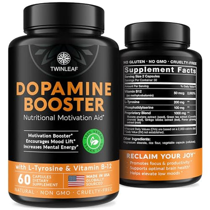 TWINLEAF Dopamine Brain Support Supplement - 1000 mg Blend | Made in USA | 60 Capsules