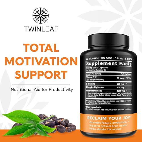 TWINLEAF Dopamine Brain Support Supplement - 1000 mg Blend | Made in USA | 60 Capsules