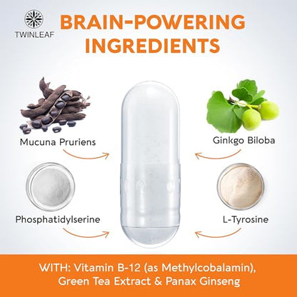 TWINLEAF Dopamine Brain Support Supplement - 1000 mg Blend | Made in USA | 60 Capsules