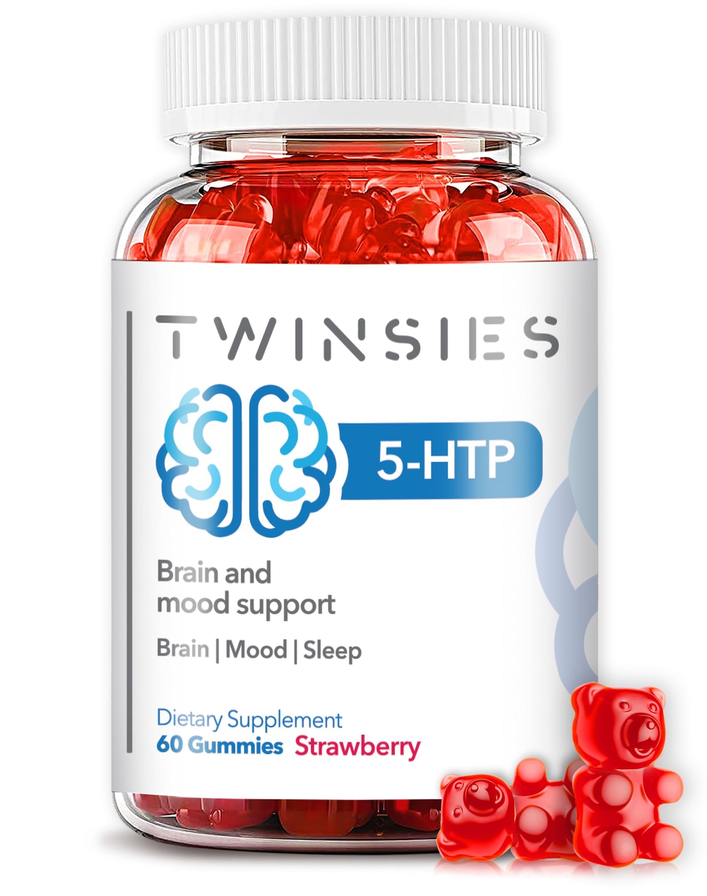 Twinsies 5-HTP Calm Gummies 200mg – Sleep, Mood & Brain Health Support (Gluten-Free & Non-GMO) | Strawberry Flavor