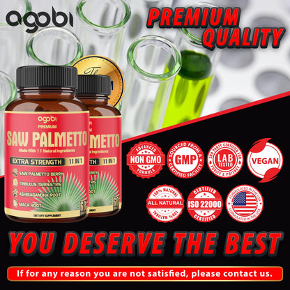 Saw Palmetto Capsules 5300 mg – 11in1 with Ashwagandha, Turmeric, Tribulus, Maca | 2 Packs (4 Months) Prostate, Skin & Immune Support